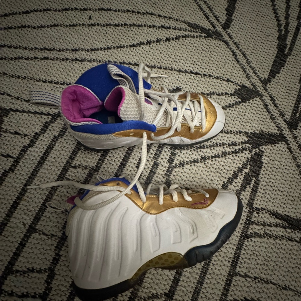 Nike White and Gold Sneakers Foamposite Design